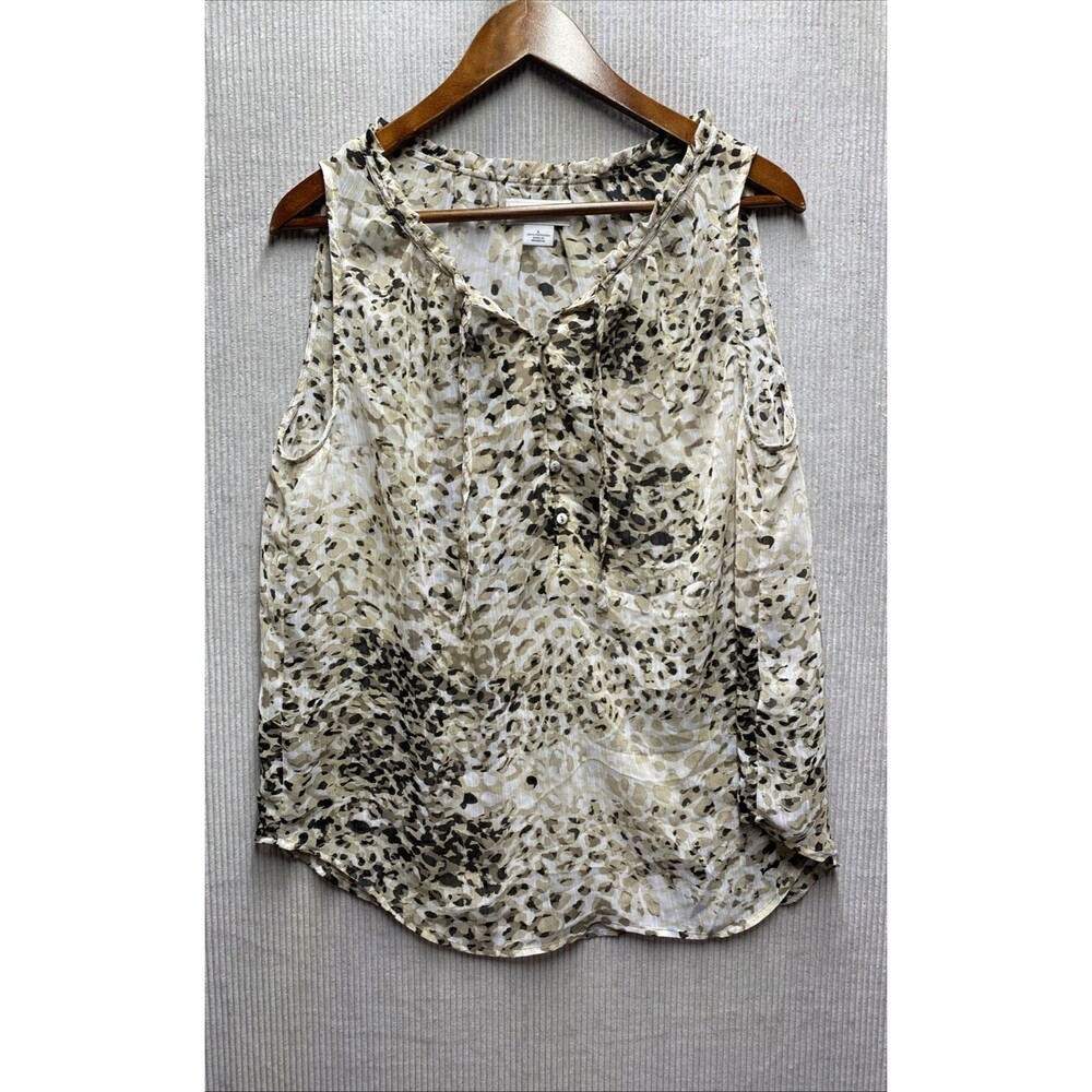 Liz Claiborne Blouse Womens Large Sheer Animal Print Sleeveless Career Boho